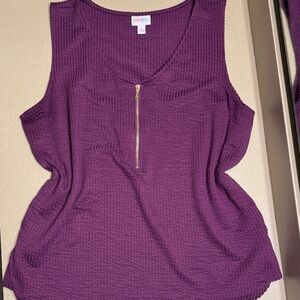 LuLaRoe Plum Textured Tank Top with Gold Zipper